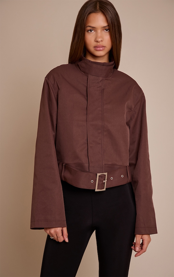 Veste de motard courte chocolat à ceinture