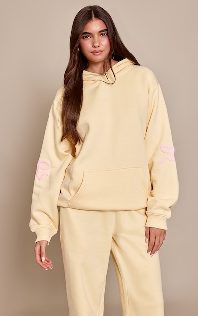 Butter Yellow Bow Puff Print Pullover Hoodie