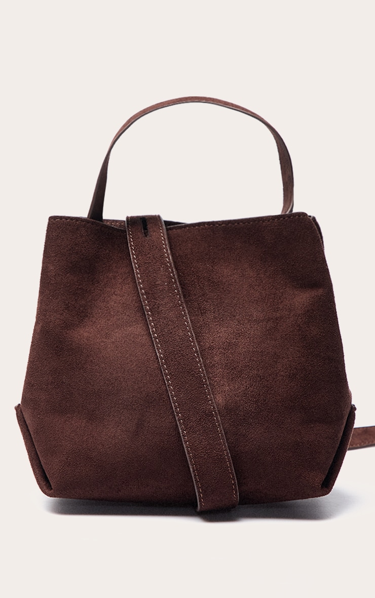 Chocolate Faux Suede Mini Bucket Crossbody Bag image 4