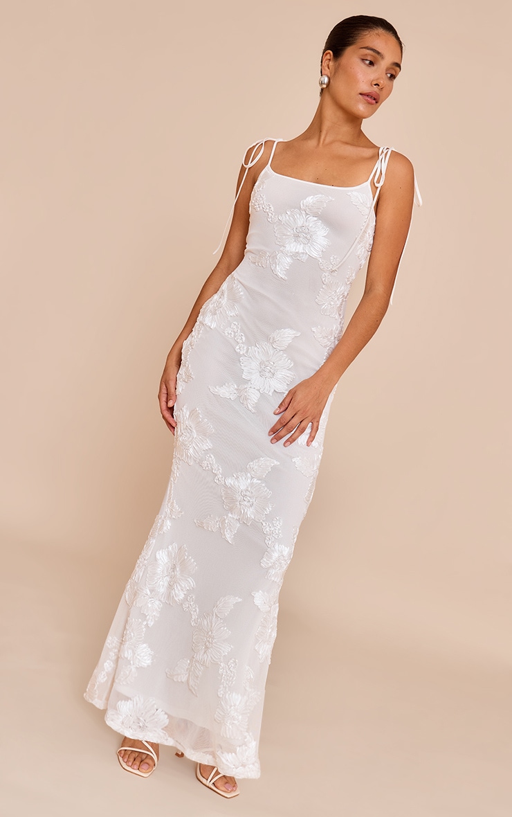 Petite White Flower Detail Maxi Dress image 1