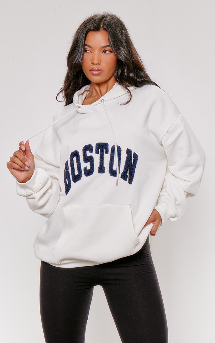 White Boston Borg Oversized Hoodie image 1
