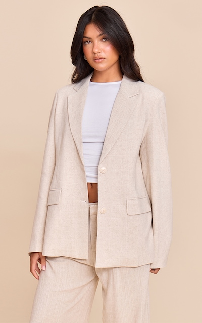 Beige Tailored Linen Oversized Blazer