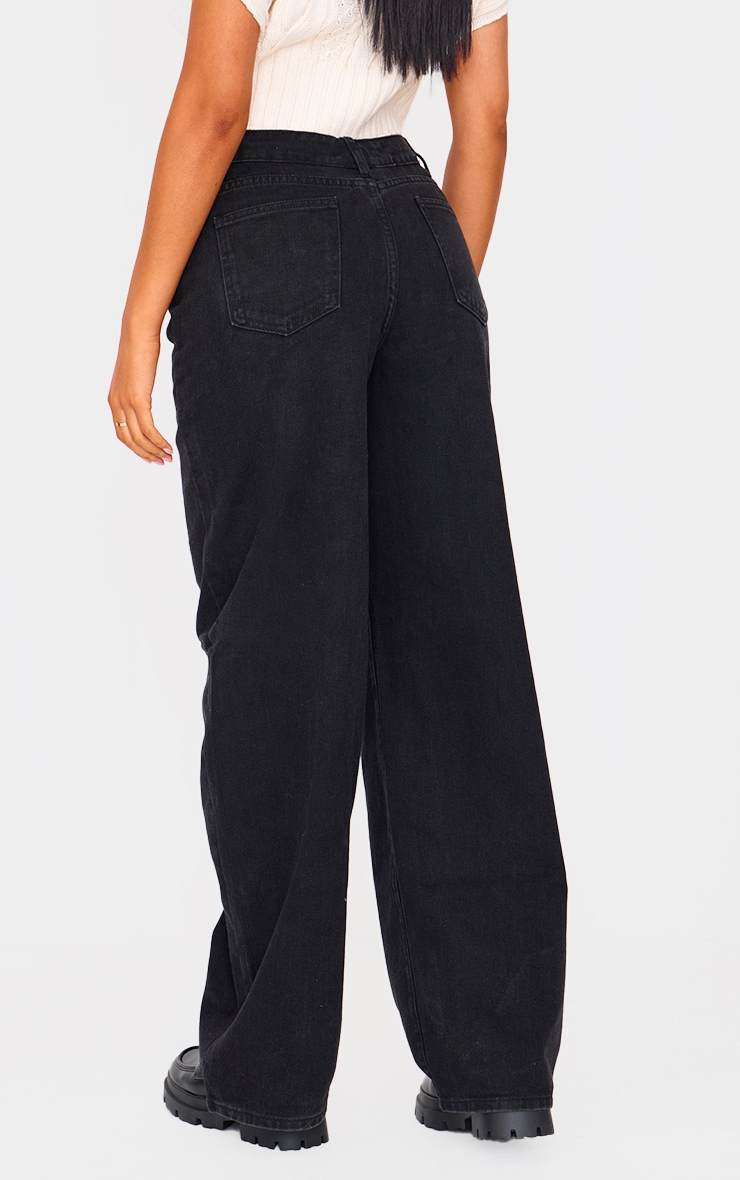Tall Black Dipped Back Waistband Boyfriend Jeans image 3