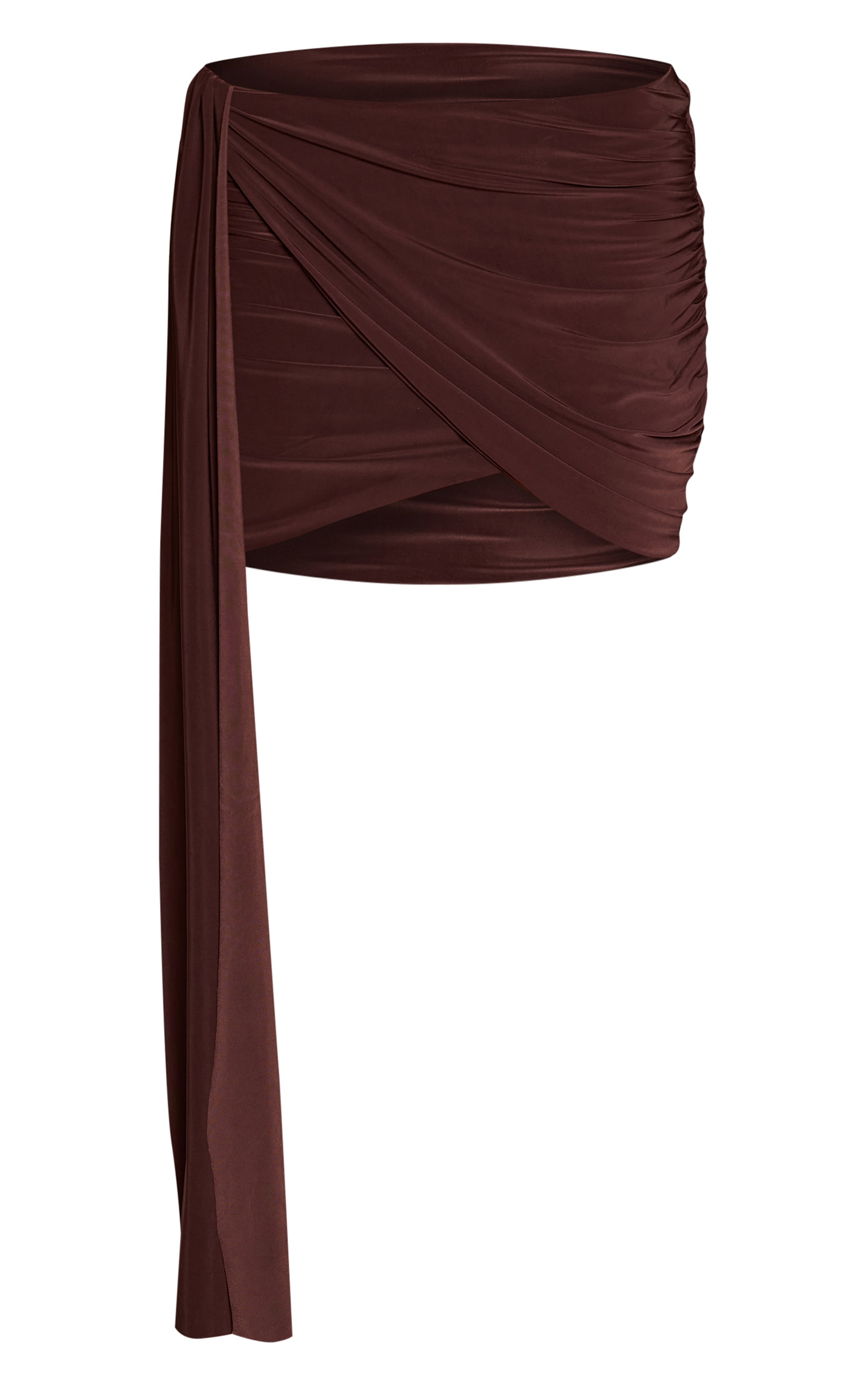 Chocolate Drapey Detail Double Layered Slinky MIni Skirt  image 6