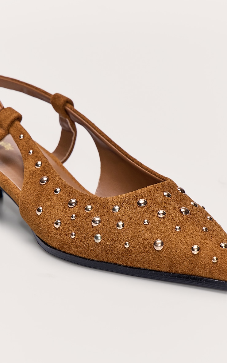 Escarpins en suédine marron clair à talon kitten et clous image 5