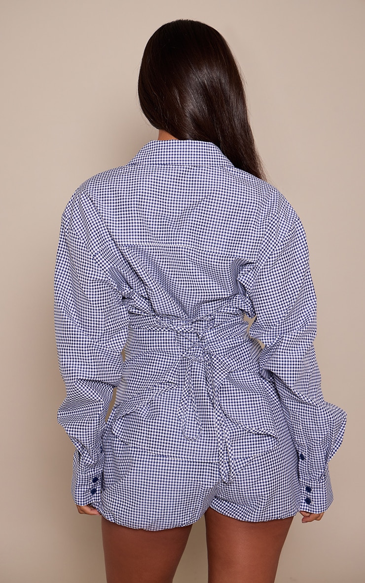 Petite Navy Check Puffball Shorts image 3