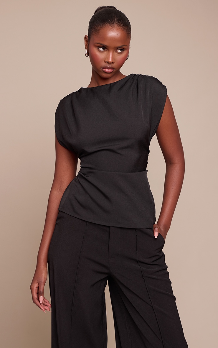 Black Satin Ruched Side Top  image 1