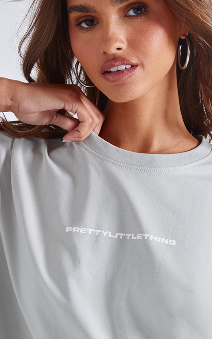 PRETTYLITTLETHING Pale Grey Printed Oversized T-shirt image 4