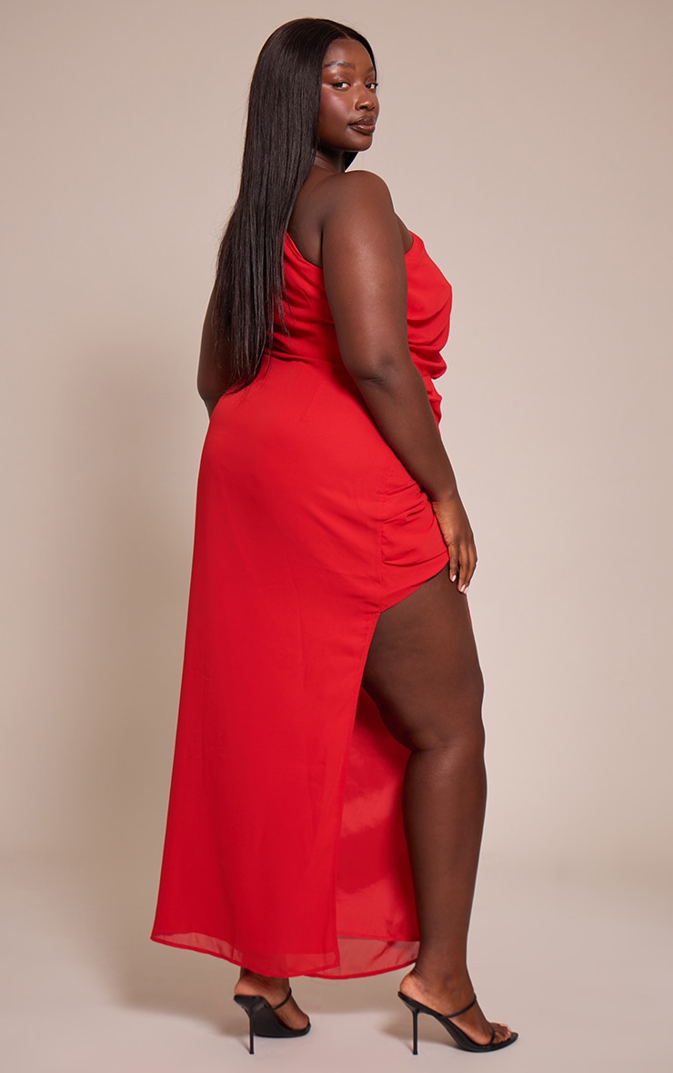Plus Chiffon Red One Shoulder Maxi Dress image 2