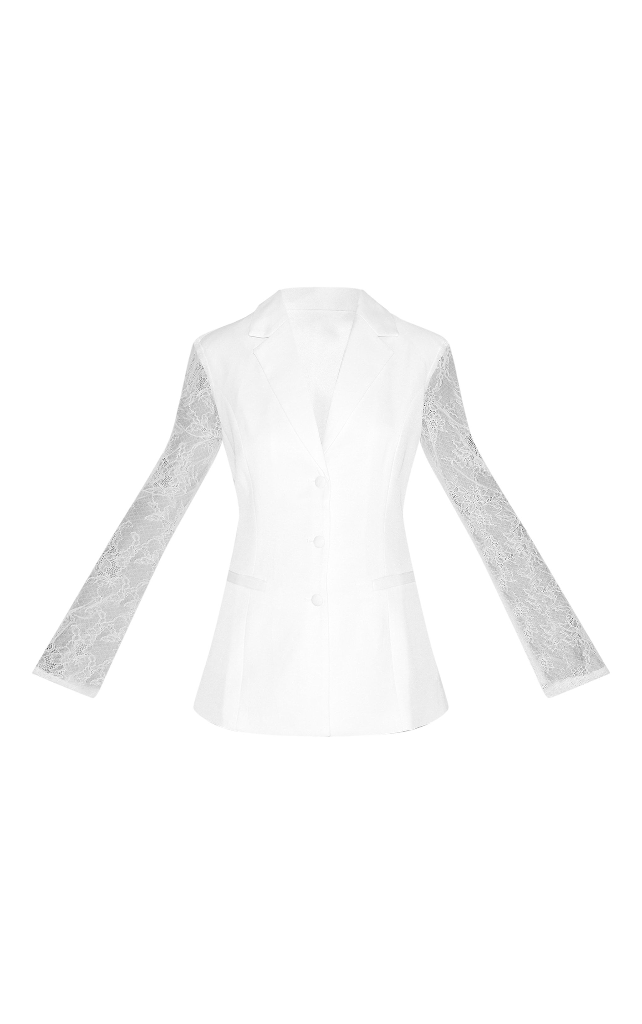 White Woven Sheer Lace Panel Blazer image 5