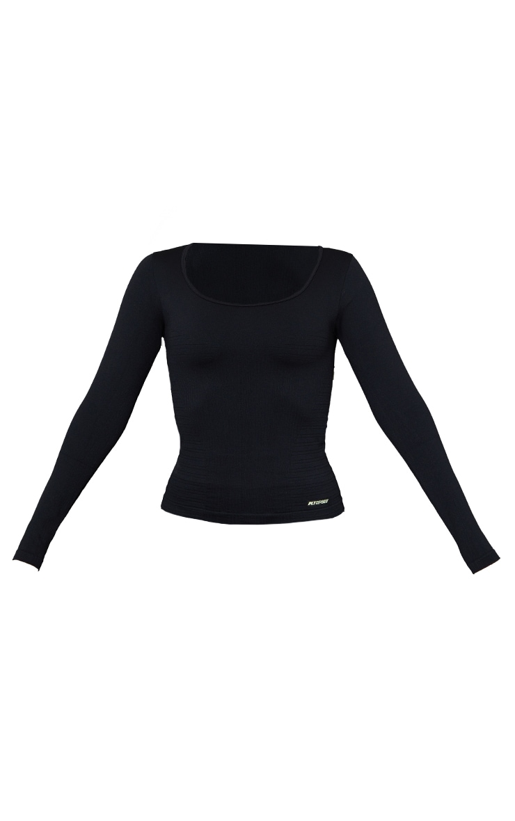 Black Seamless Square Neck Long Sleeve Sports Top image 5