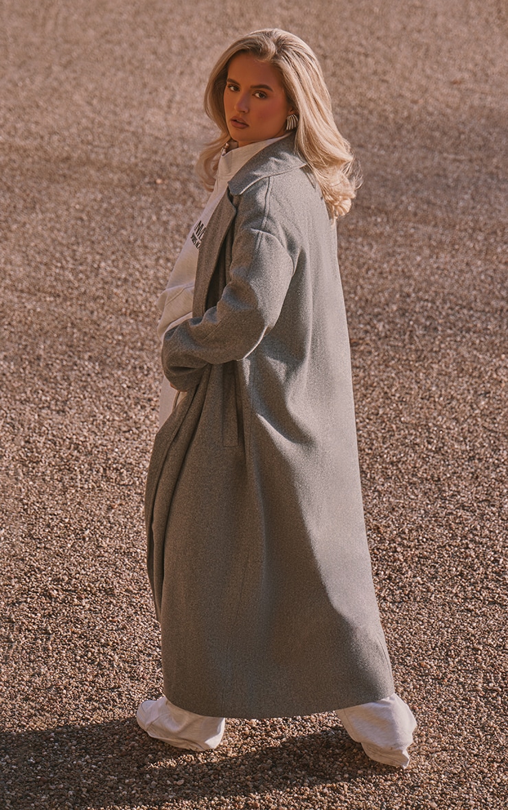 Grey Wool Look Oversized Drop Shoulder Coat image 2