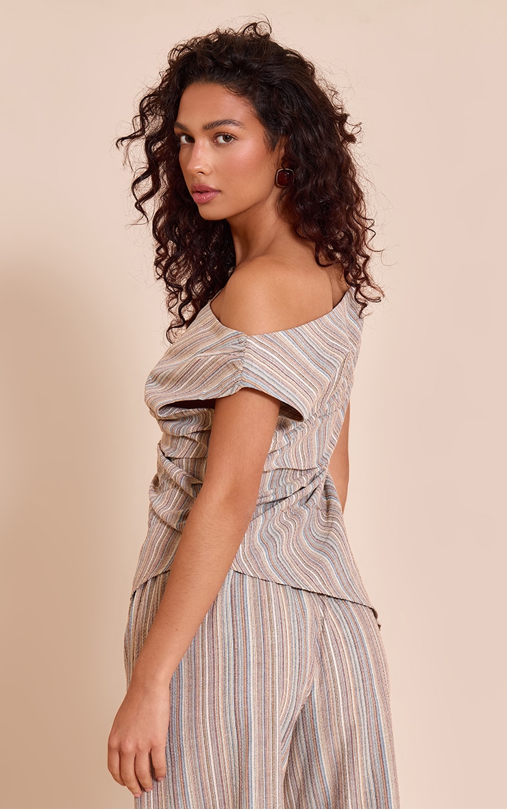 Multi Textured Stripe One Shoulder Asymmetric Long Top image 2