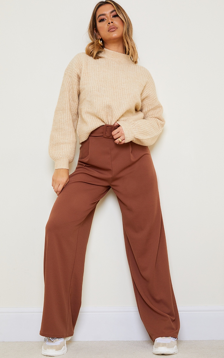 Image of Chocolate Belted Wide Leg Trousers