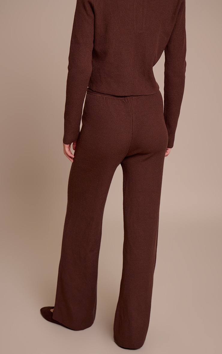 Pantalon large en maille tricot côtelée chocolat image 3