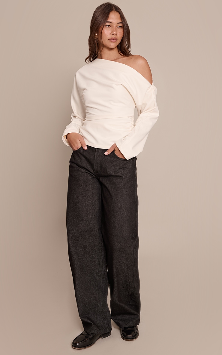 Cream Brushed Woven Ruched Top  image 3