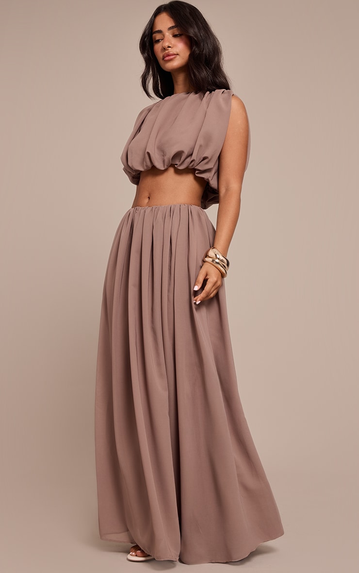 Petite Taupe Chiffon Boatneck Bubble Sleeveless Top image 3