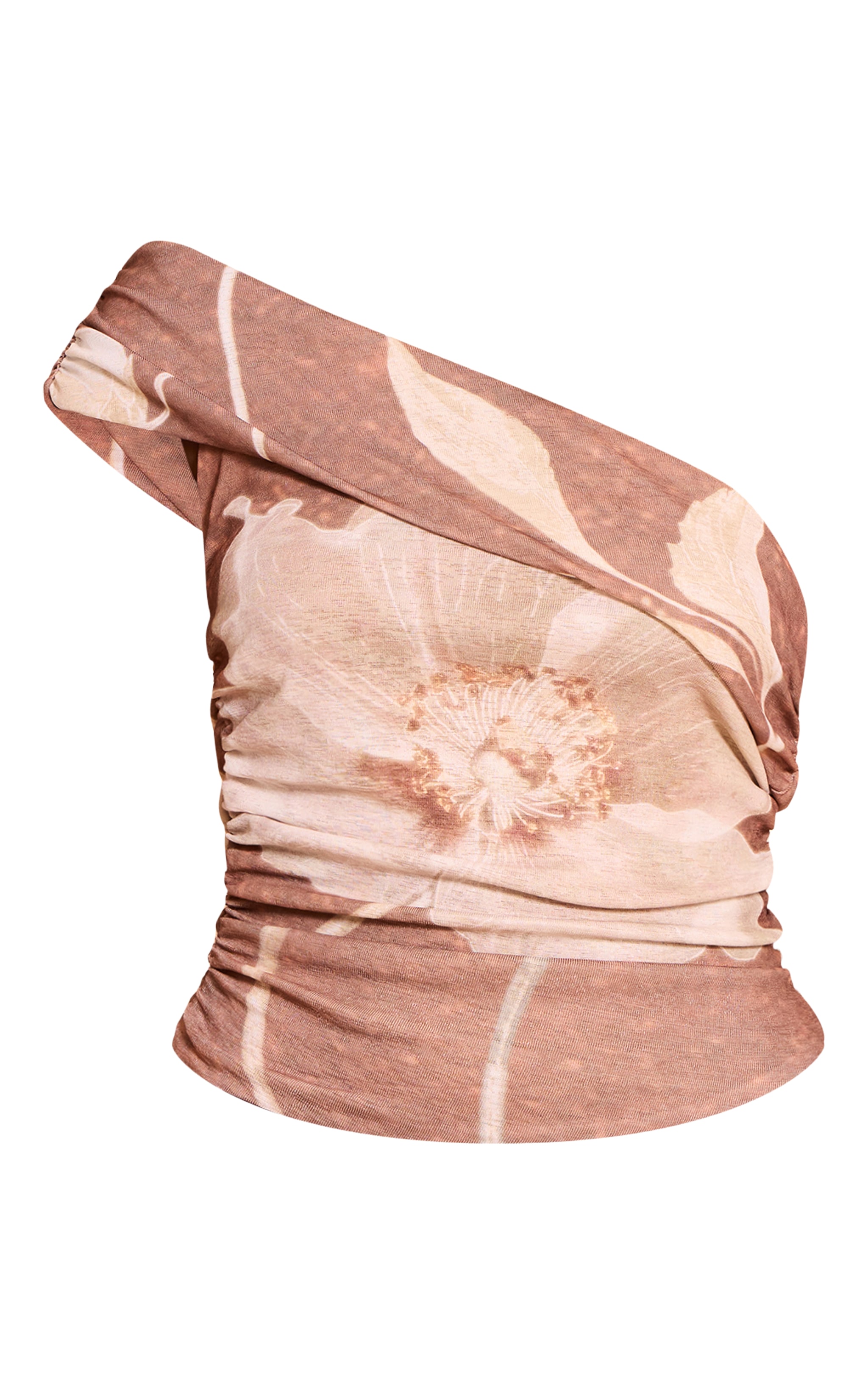 Stone Floral Print Onion Skin Ruched Side Asymmetric Top image 5