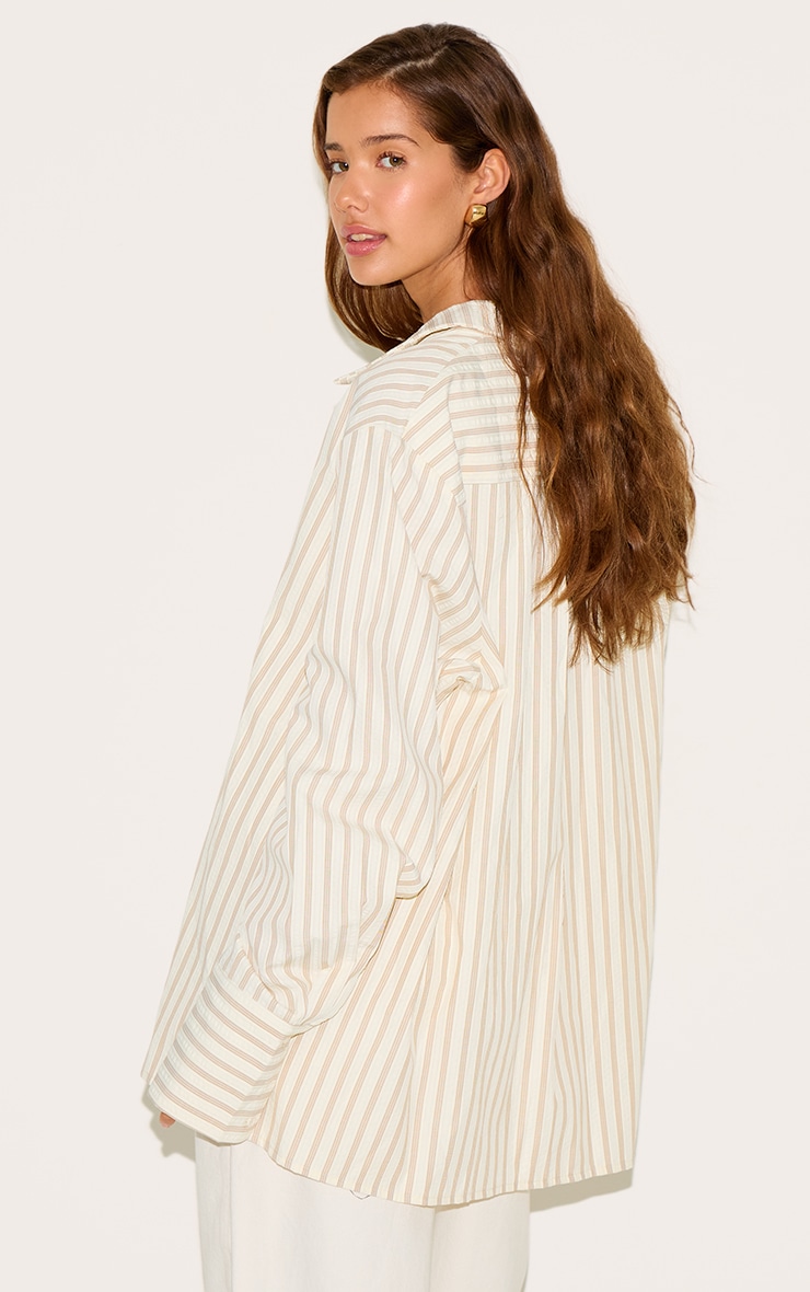Cream Oversized Stripe Cuff Shirt image 2