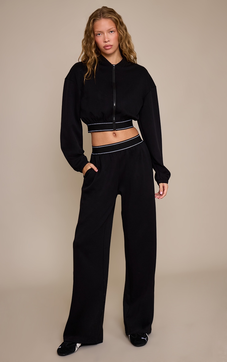 Black Soft Touch Elasticated Waist Bomber Jacket image 3