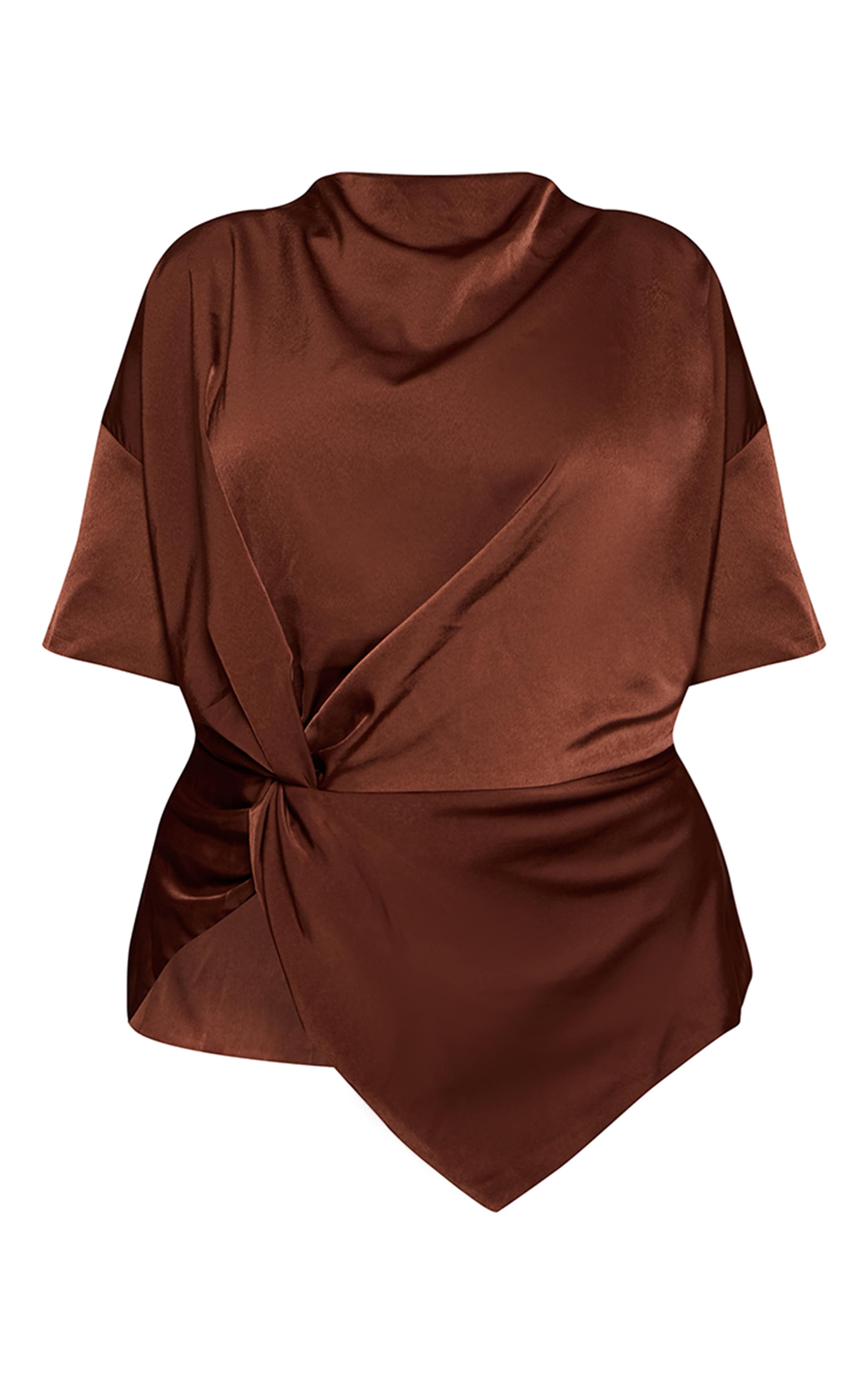 Plus Chocolate Satin Twist Detail Woven Top image 5