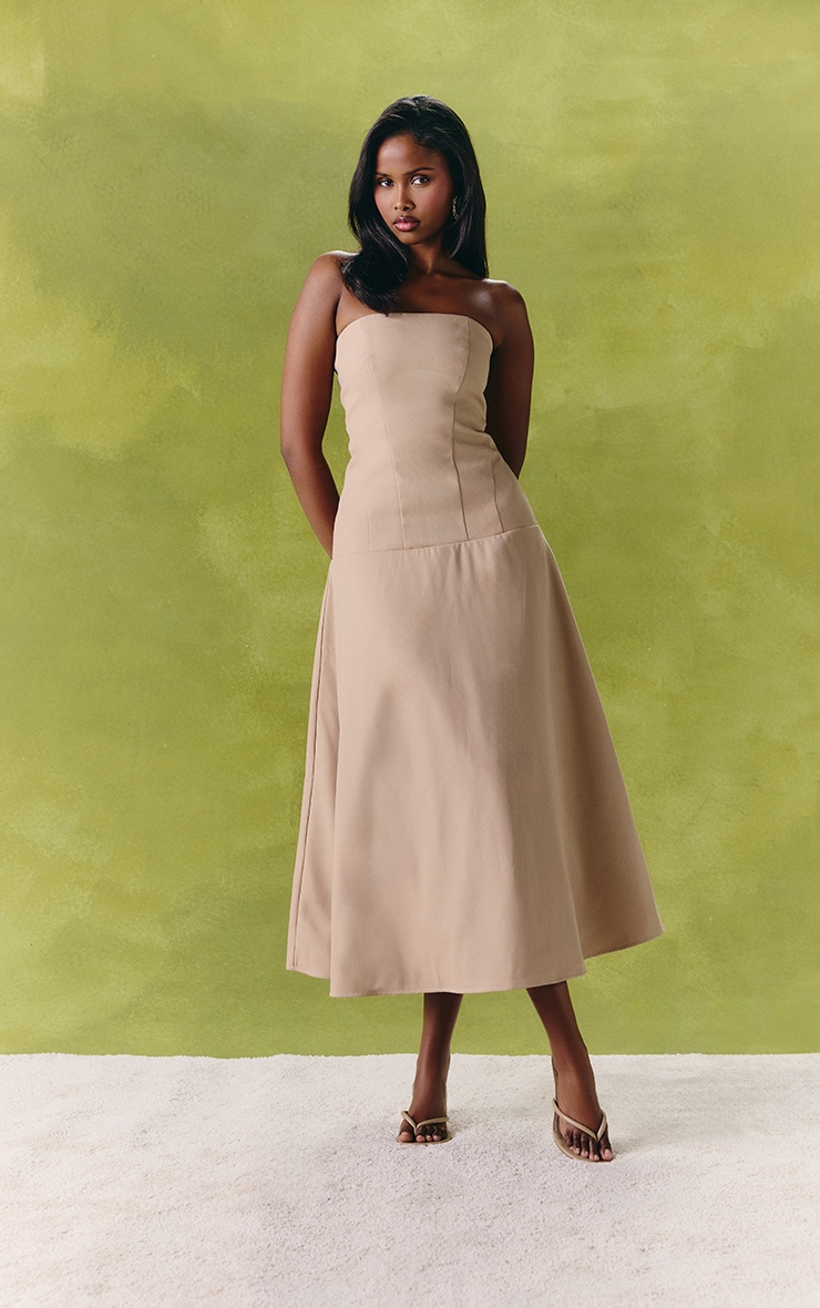 Sand Tailored Woven Bandeau Skater Midaxi Dress image 1