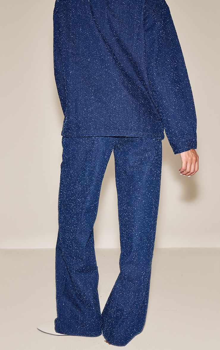 Dark Blue Boucle Denim High Waist Denim Jeans image 3