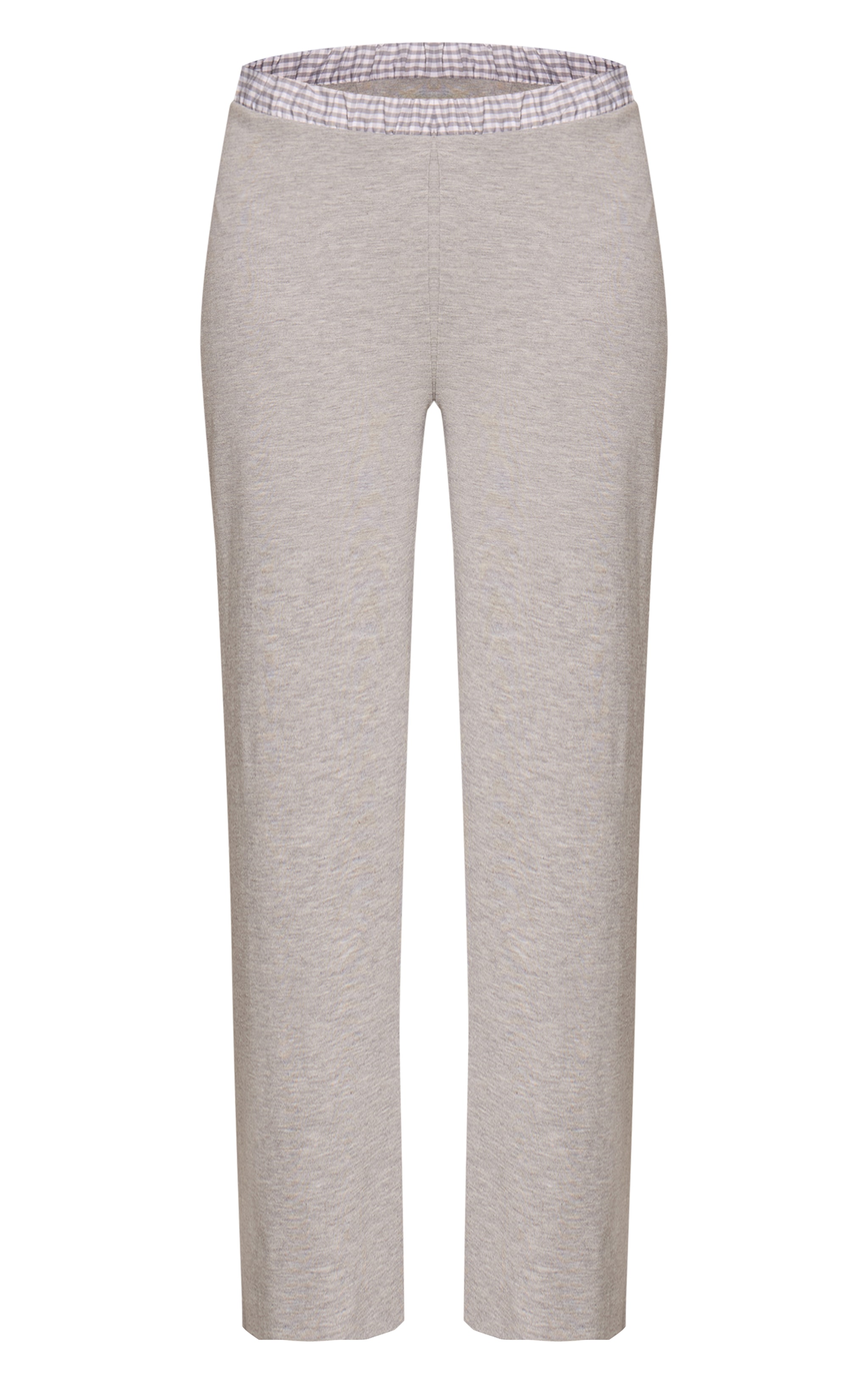 Grey  Cotton Checked Waistband Detail Jersey Wide Leg Trouser image 5
