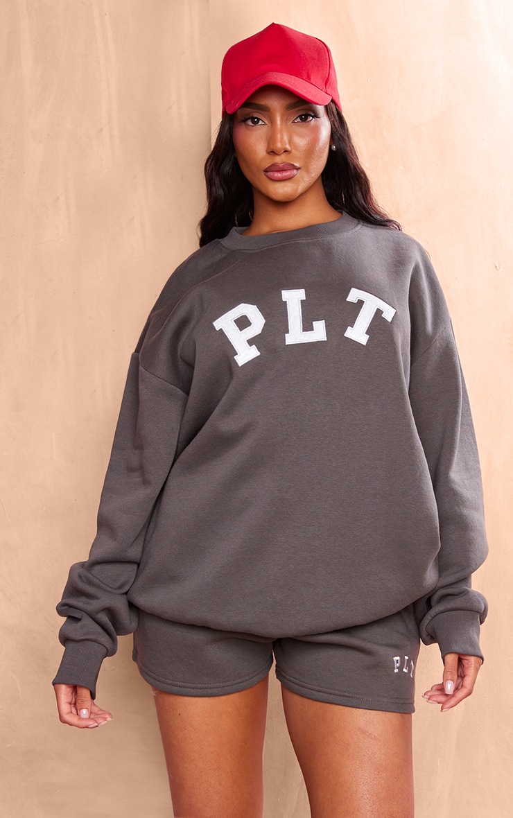 PRETTYLITTLETHING Charcoal Logo Sweat Shorts image 4