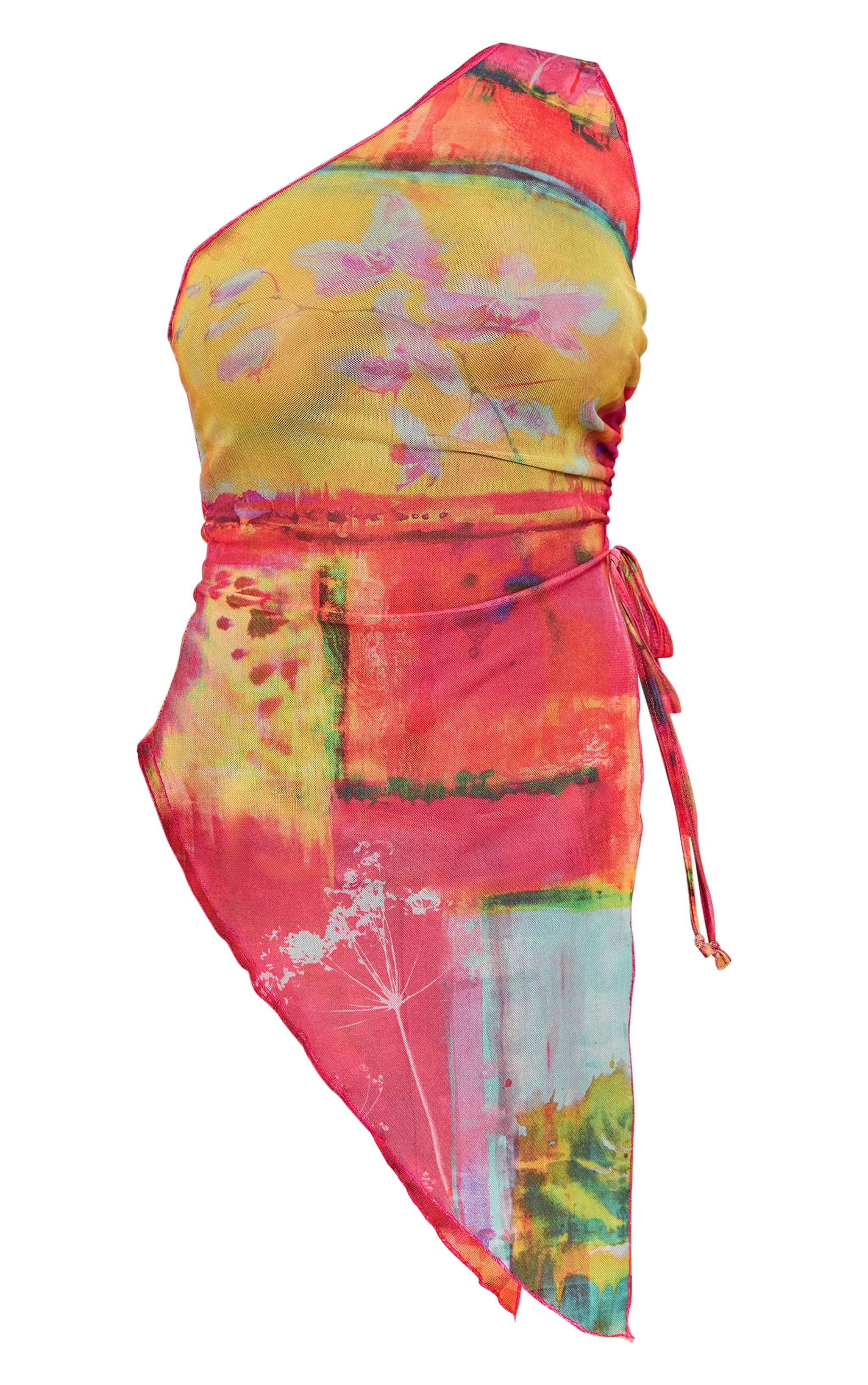 Top long en mesh imprimé multicolore asymétrique à épaule unique image 5