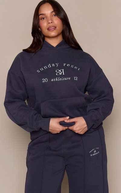 Plus Navy Sunday Reset Embroided Hoodie