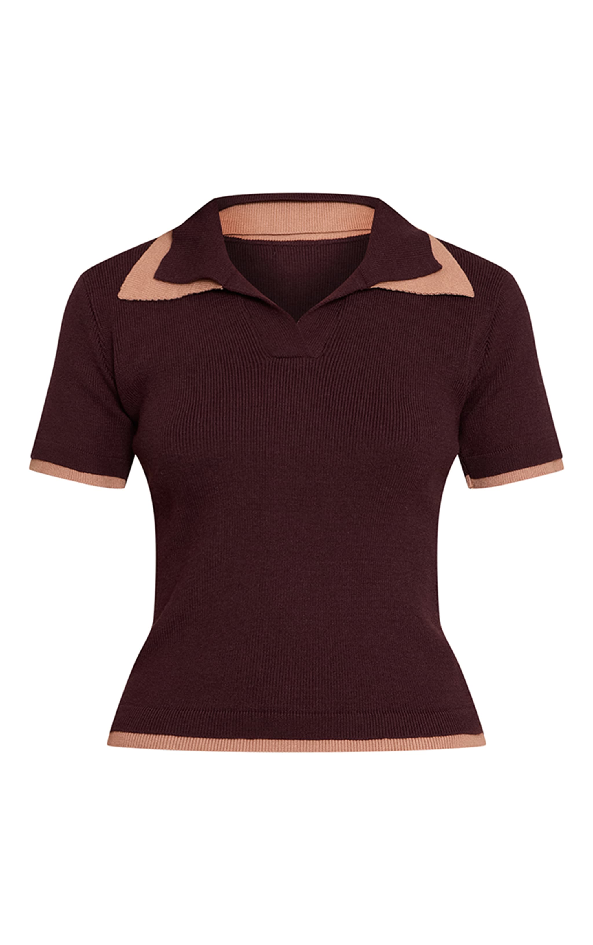 Brown Double Layer Knitted Polo Top  image 5