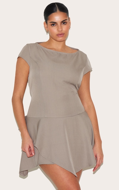 Plus Clay Woven Capped Sleeve Asymmetric Layered Shift Dress