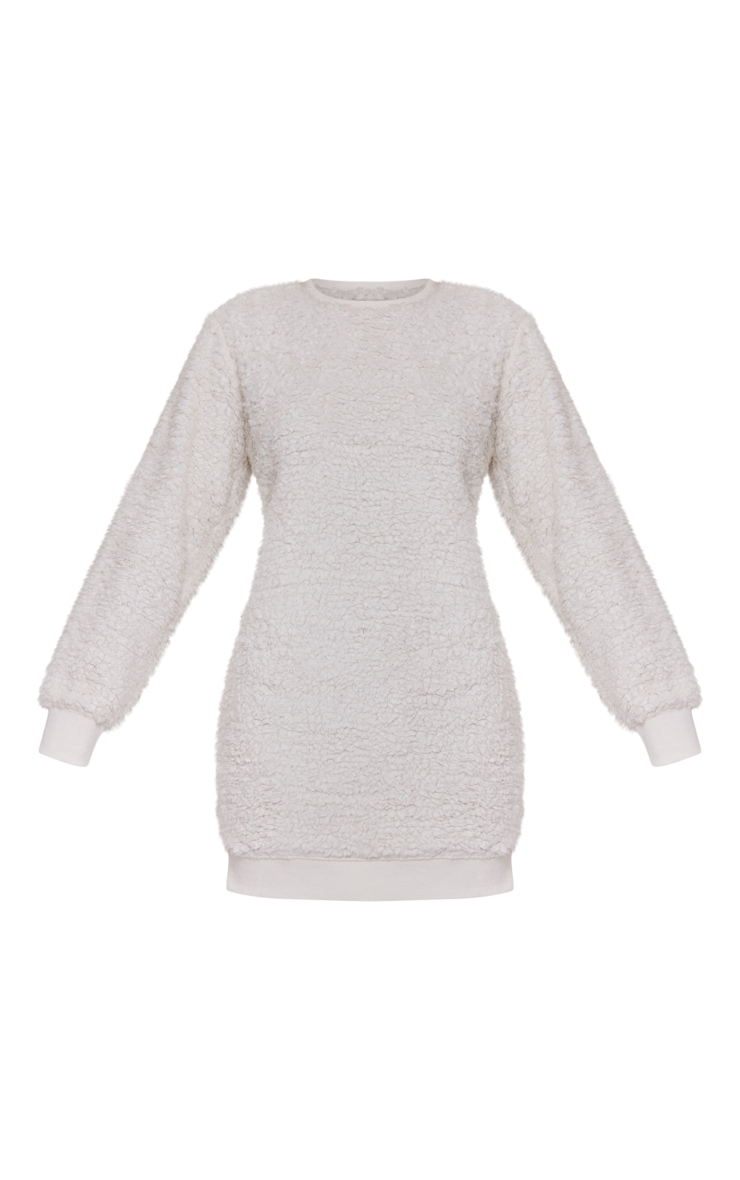 Cream Borg Backless Jumper Dress image 5