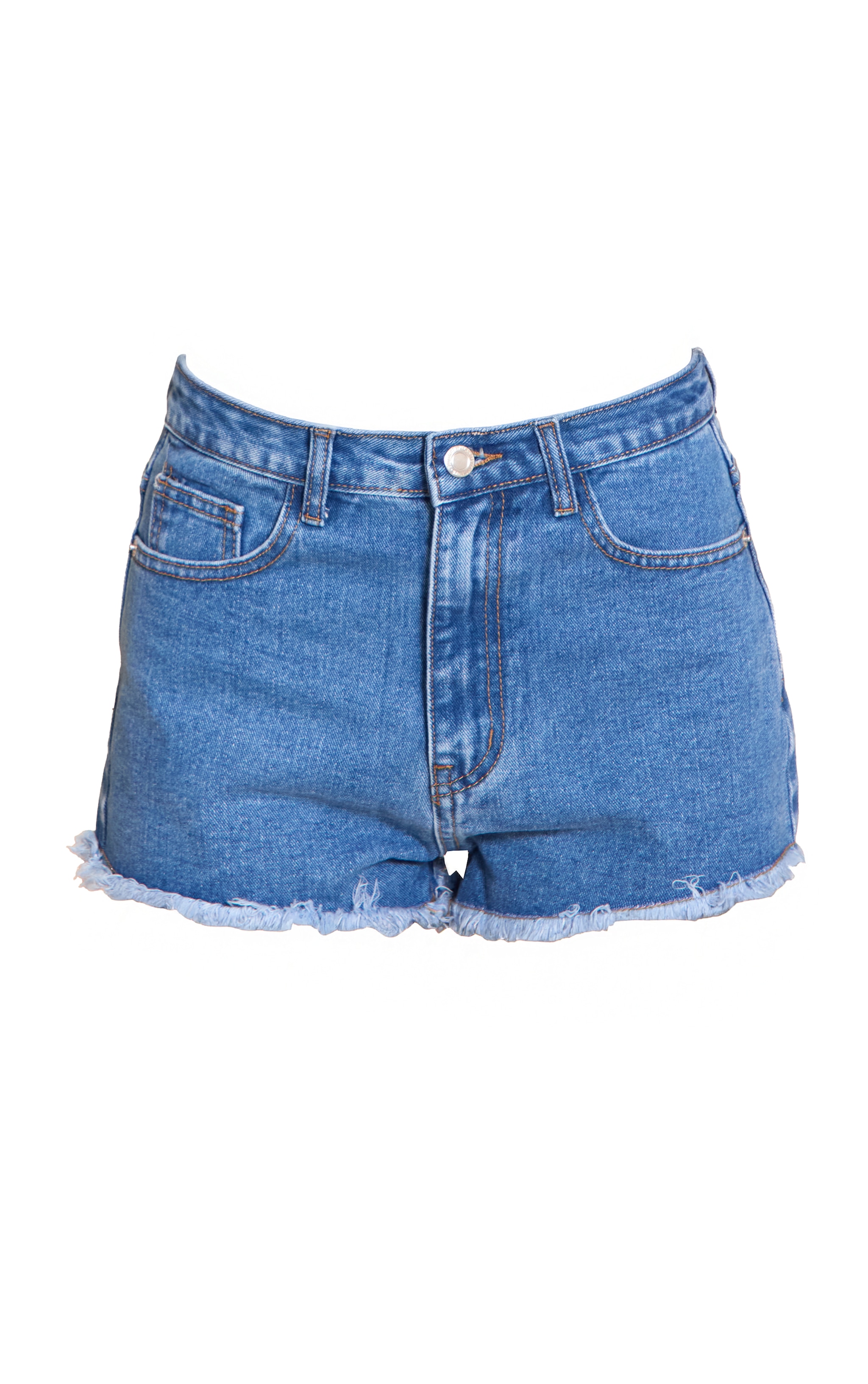 Short en jean bleu moyennement délavé à ourlets effilochés image 6