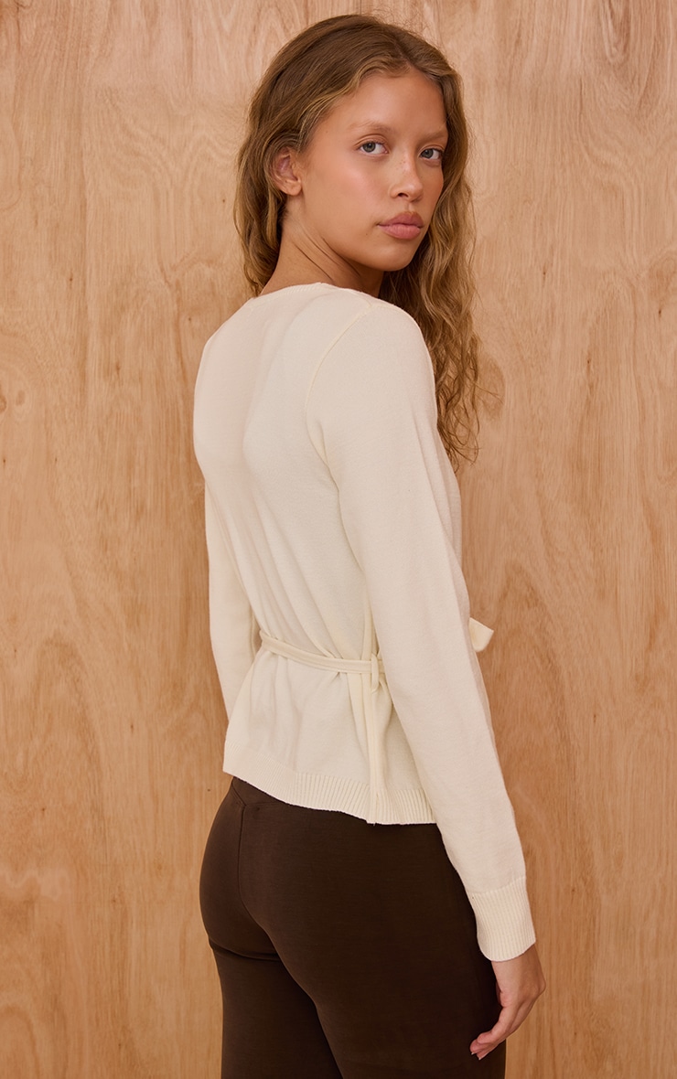 Cream Pilates Wrap Knitted Cardigan image 2