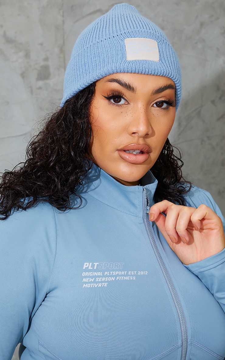 Plus Steel Blue Zip Up Stitch Detail Gym Jacket image 4