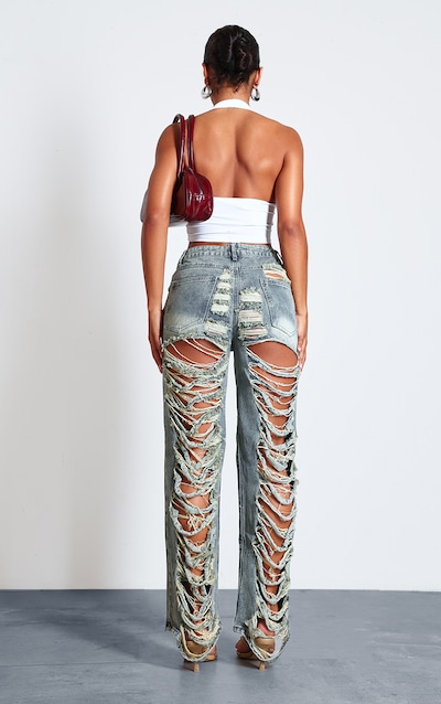 Jean baggy délavé vintage très déchiré derrière