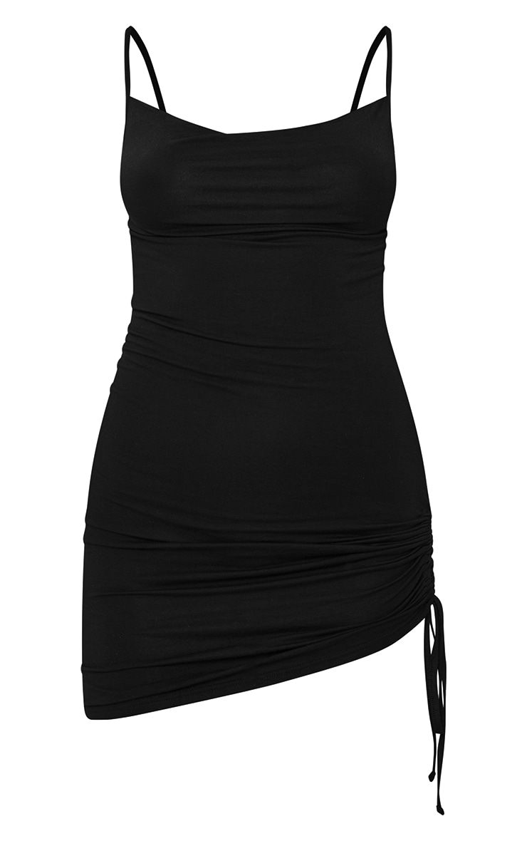 Black Ruched Detailed Cowl Neck Bodycon Dress image 5