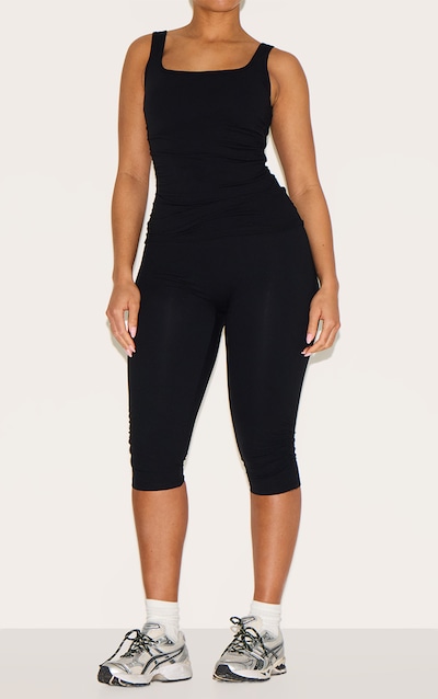 Shape Pantalon capri de sport noir froncé sur les côtés à taille haute