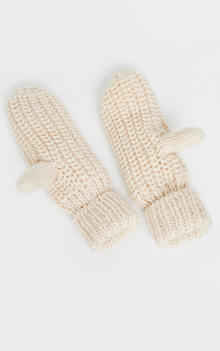 Cream Knitted Mittens Accessories PrettyLittleThing