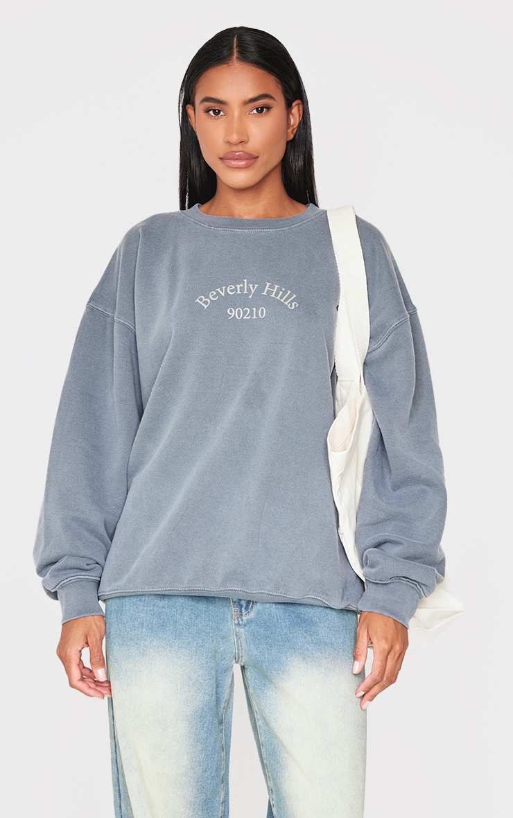 Charcoal Beverly Hills Printed Washed Sweatshirt image 1