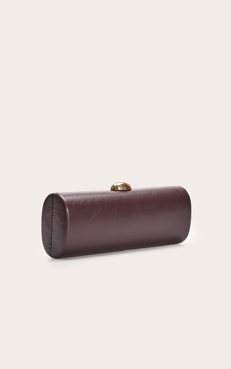 Chocolate PU Pebble Detail Hard Clutch Bag image 3