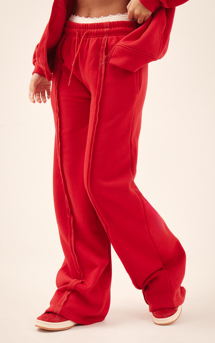 Red Oversized Wide Leg Seam Detail Sweatpants | Athleisure
