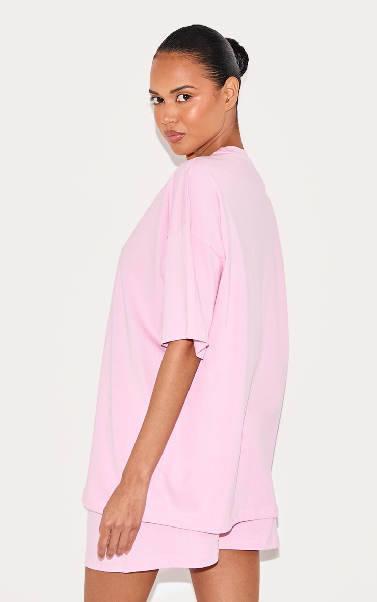 T-shirt oversize en coton rose bonbon à épaules carrées image 2
