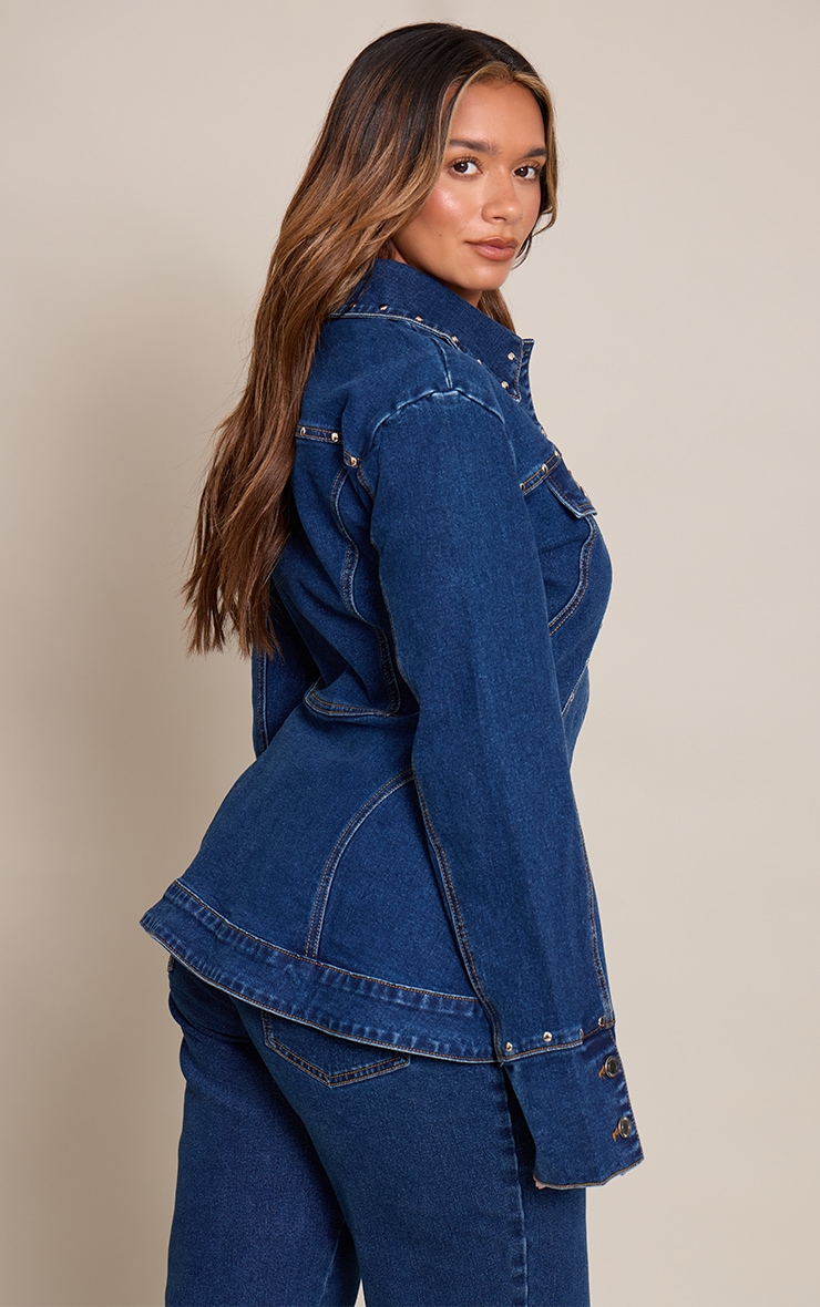 Shape Dark Blue Studded Cinched Waist Denim Jacket image 2