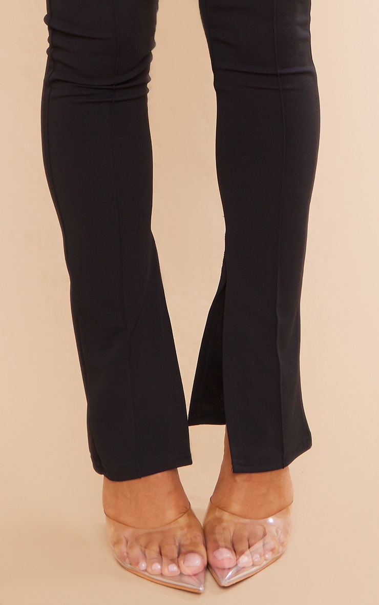 Black Contrast Stitch Split Hem Skinny Fit Pants image 4