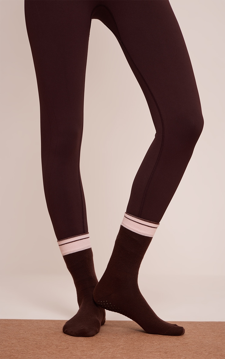 PrettyLittleThing Chocolate Embroidered Gripper Socks image 1