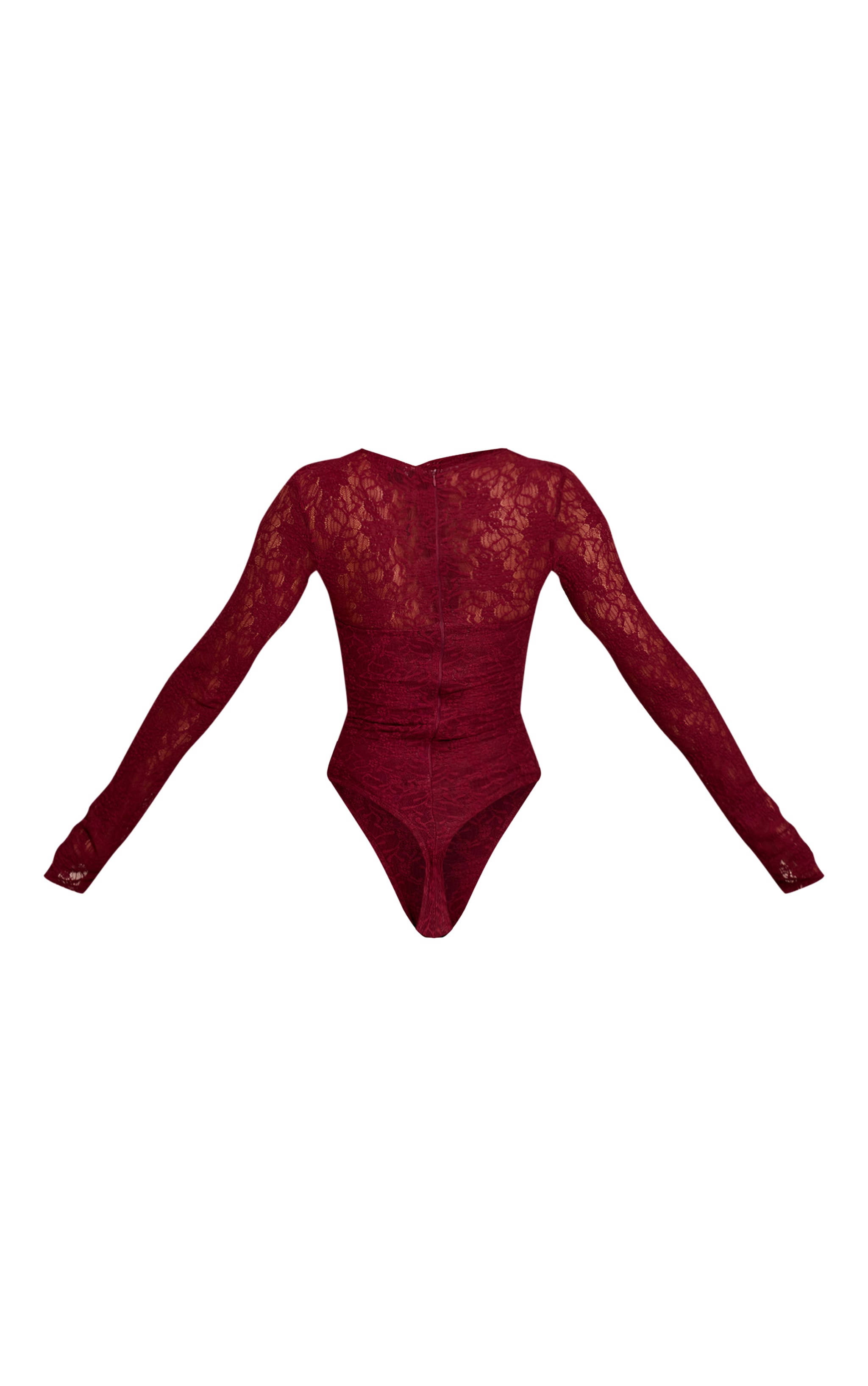 Body en dentelle rouge vin foncé à découpe asymétrique et manches longues image 6