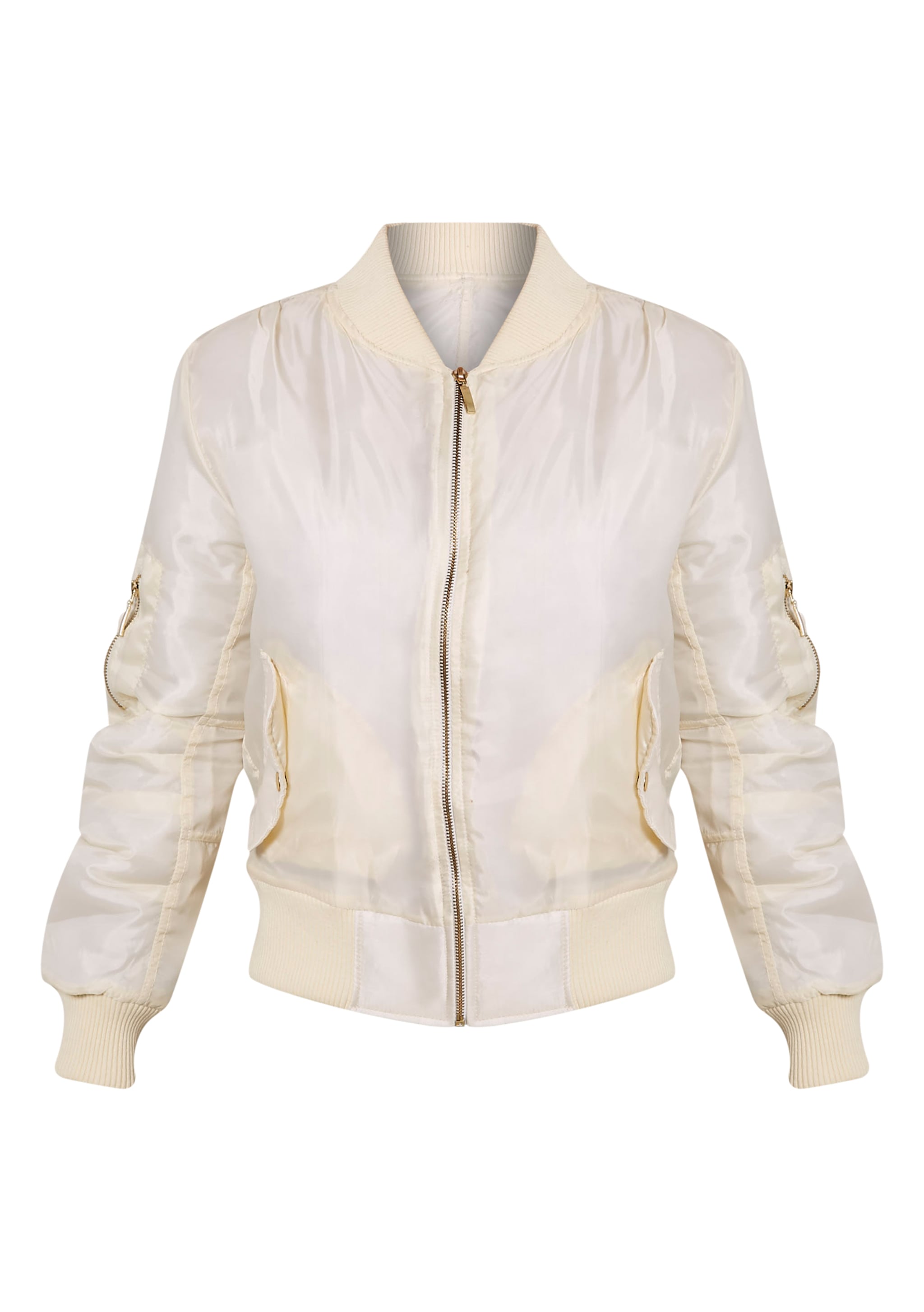 Alexus Cream Bomber Jacket Knitwear PrettyLittleThing